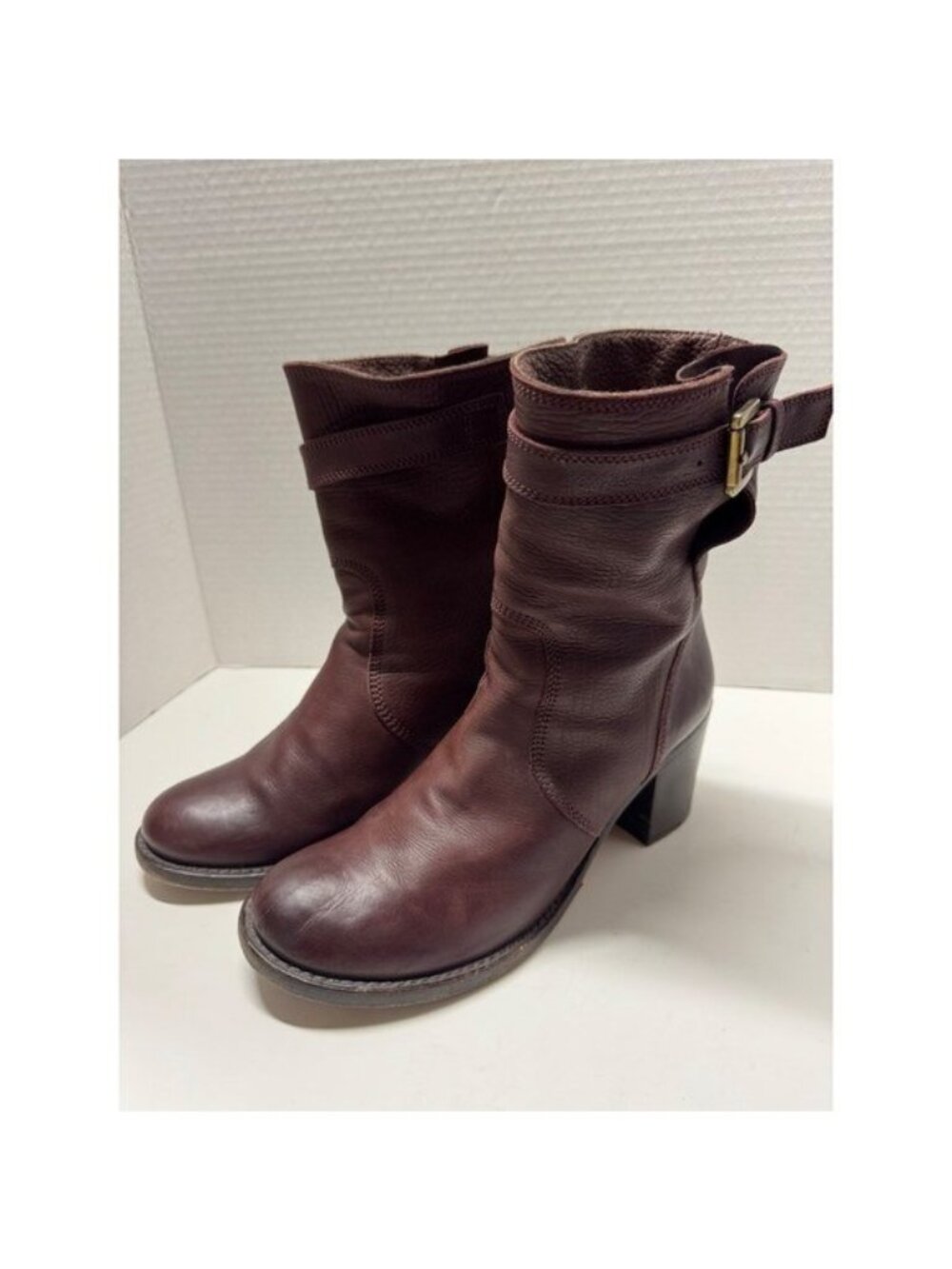 Heyraud Burgundy Leather Buckle Ankle Boots Made in Italy Size 37.5 7.5
